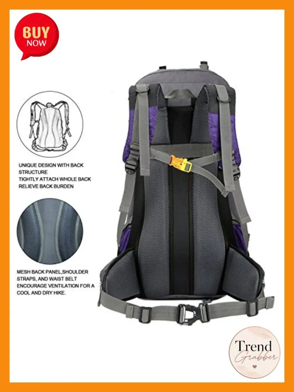 60L Waterproof Hiking Backpack with Rain Cover, Large Camping Daypack